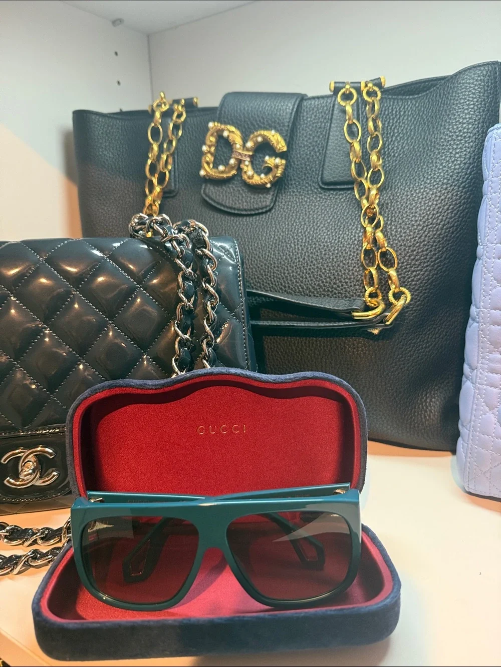 Gucci Matte Blue Oversized Shield Sunglasses with Brown Lenses